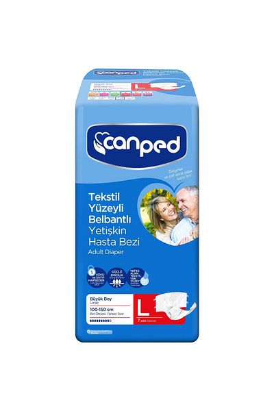 Canped Adult Patient Diapers with Waist Band 7 Pieces // L Waist Size: 100 - 150 cm