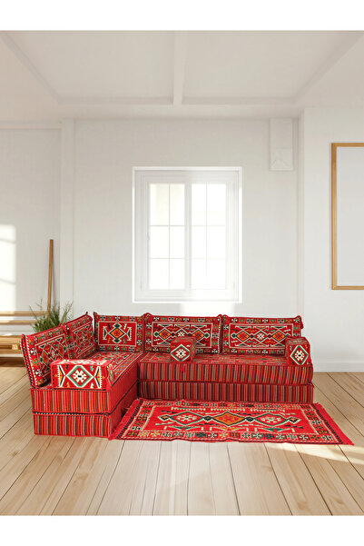 BAKIRÖZÜ HOME Şark Köşesi Takımı 40 CM MİNDER KALINLIĞINDA Kırmızı Anadolu Mo...