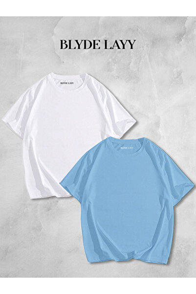 BLYDE LAYY 2-х комплект біло-блакитних оверсайз футболок без принта