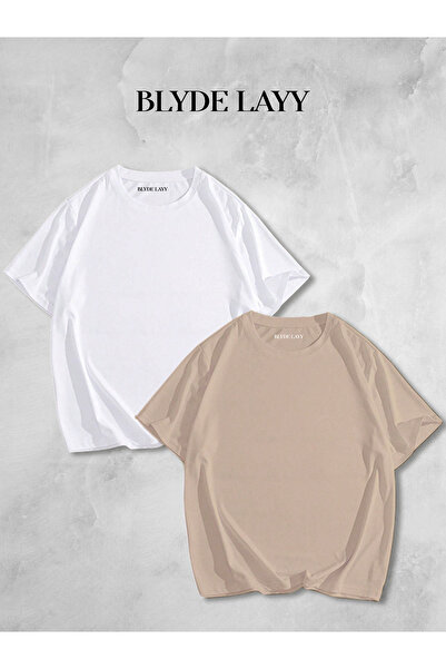 BLYDE LAYY 2-х білих-бежевих оверсайз футболок без принта
