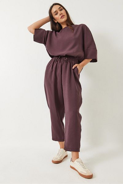 Bianco Lucci Bluză cu jumătate de mânecă și pantaloni largi elastici pentru femei, 60283118   Echipa