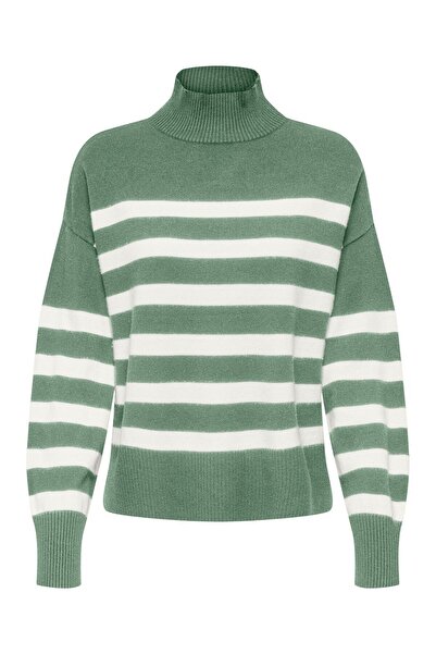 ONLY Pulover de damă verde cu dungi cu gât 15325320