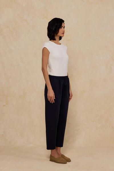 Merve Gültekin İthal Polyviscon Kumaş Jogger Pantolon Lacivert