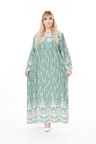 mervemoda Women's Long Sleeve Plus Size Woven Summer Long Sleeve Dress