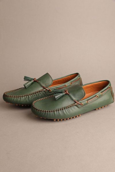 Gondol Loafer clasic pentru bărbați din piele naturală verde 41 Ttx.20193