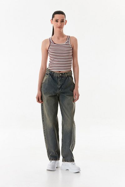 Fulla Moda Distressed Look High Waist Skater Jean