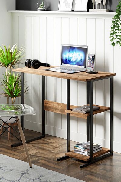 Ceramical Msr2 Computer Desk, Home Office Desk With Storage Shelves, Study Writing Desk - Pine