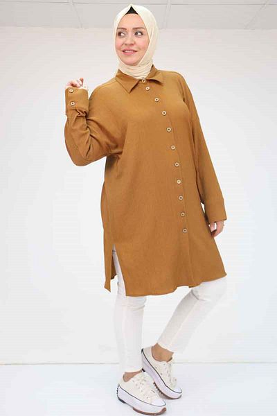 Eslina 58043 Πουκάμισο με χαμηλό μανίκι Plus Size - Μαύρισμα
