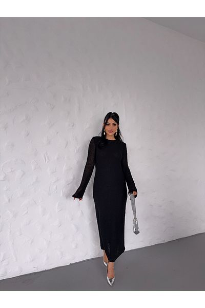 KENZARRO Rochie de damă cu mâneci cu model din tul lung tricotaj