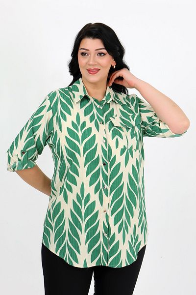 By Alba Collection Γυναικείο πουκάμισο με μοτίβο χακί φρυδιών Plus Size