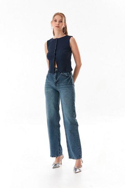Fulla Moda Jean Palazzo cu talie înaltă cu detaliu rupt la picior