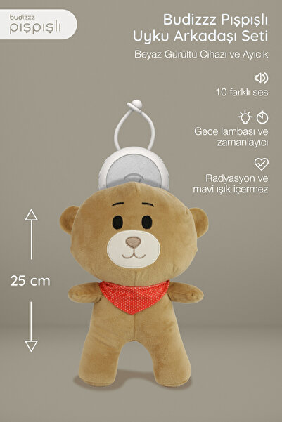 BUDİZZZ Budizzz Beyaz Gürültü Cihazı | Bebek Uyku Arkadaşı Kırmızı Fular Ayıcık