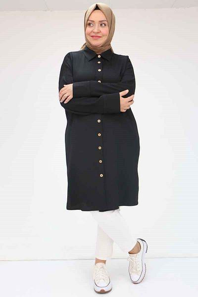 Eslina 58043 Large Size Low Sleeve Wrap Shirt - Black