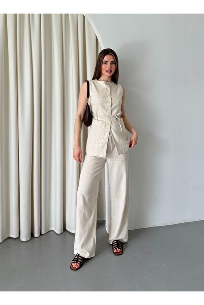 Laluvia Natural Double Pocket 100% pamut mellény nadrágkosztüm - 8602