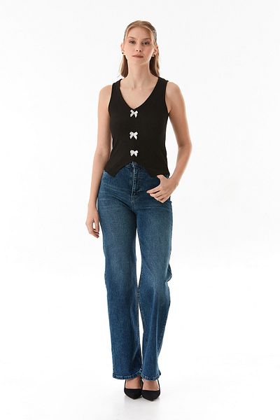 Fulla Moda Ribbed Bow Detailed Bodysuit