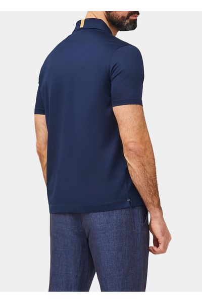 PAUL&SHARK Men's Short Sleeve Cotton Polo Neck Zipper Closure Navy-Gold Polo Neck T-Shirt 25411231 -13E