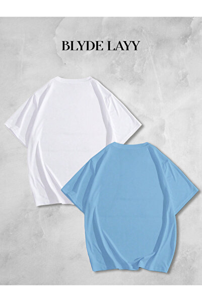 BLYDE LAYY 2-х комплект біло-блакитних оверсайз футболок без принта