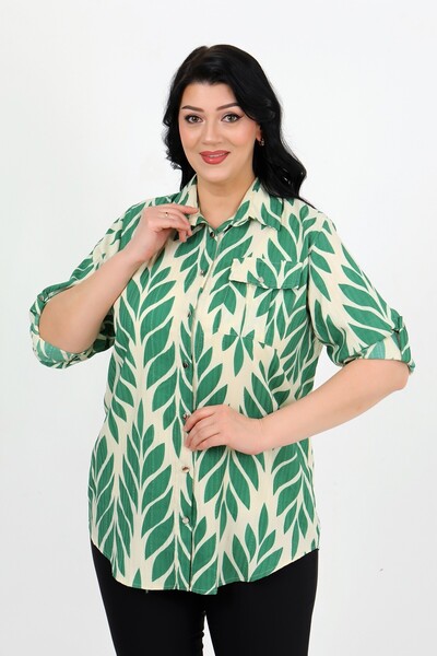 By Alba Collection Women's Khaki Eyebrow Fabric Patterned Large Size Shirt