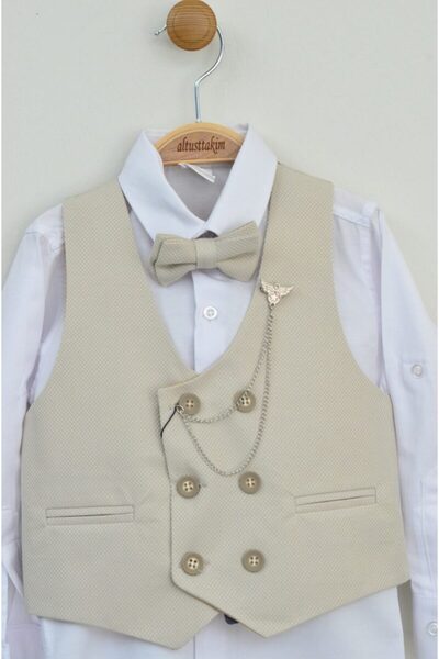 Z B Bebe ERKEK ÇOCUK YELEKLİ ZİNCİRLİ BEJ RENK TAKIM (2-5 YAŞ)