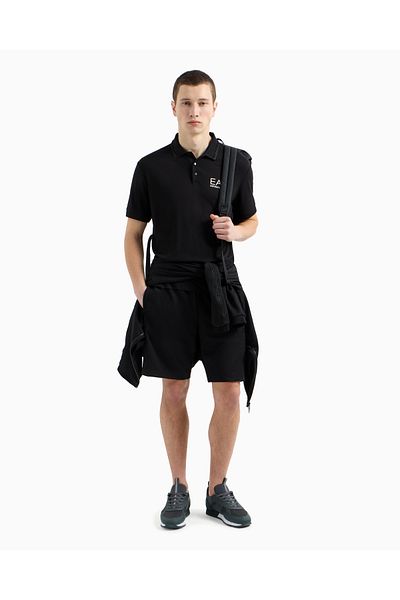 EA7 Slim Fit Ανδρικό Πόλο, Μαύρο με Χρυσό Λογότυπο EA7 7M000300