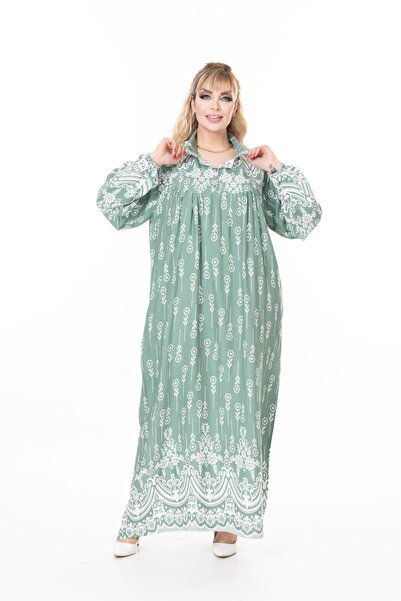 mervemoda Women's Long Sleeve Plus Size Woven Summer Long Sleeve Dress