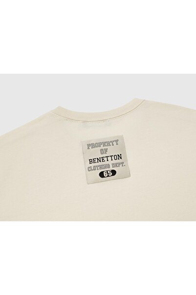 United Colors of Benetton Boy's Cream Logo Oversize T-Shirt με λεπτομέρεια εκτύπωσης