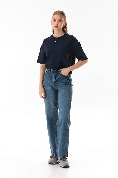 Fulla Moda Heart Detailed Ribbed Stand Collar T-Shirt