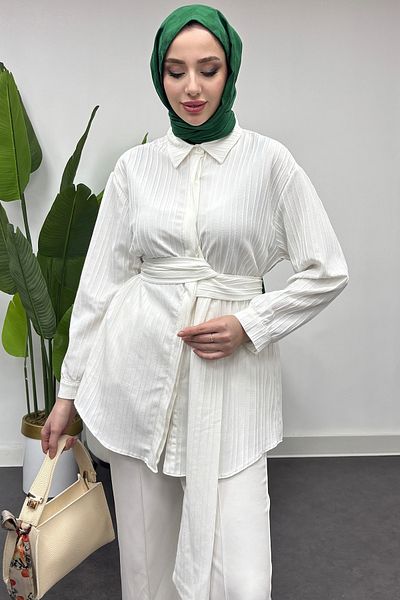 Tesettür Diyarı White Women's Lacing Shirt