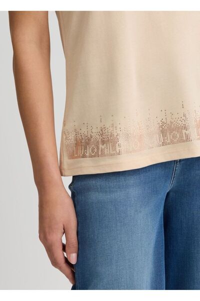 Liu Jo Γυναικείο μπλουζάκι κανονικής εφαρμογής 100% βαμβακερό μπεζ με LOGO στο στήθος