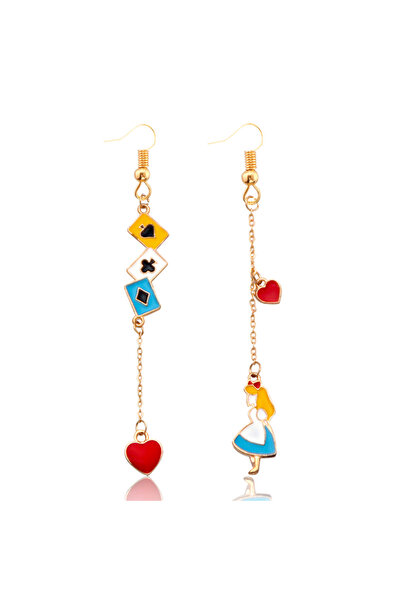 Choice BROWN Funny Clock Poker Card Drop Earrings Alice in Wonderland Hearts ...