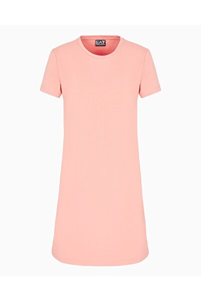 EA7 Γυναικείο ελαστικό βαμβακερό ύφασμα ζέρσεϊ με στρογγυλή λαιμόκοψη κοντό ροζ φόρεμα 7W 000084   AF12484-U4076