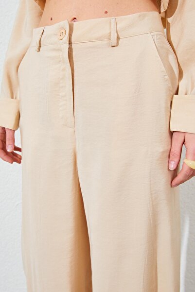 TENA Women's Beige Buttoned Modal Fabric Trousers