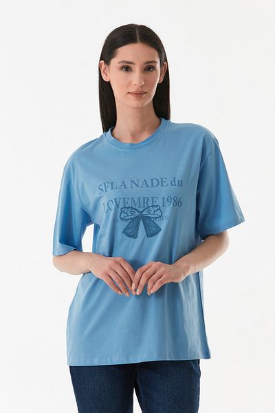Fulla Moda Tricou oversize cu broderie cu panglică
