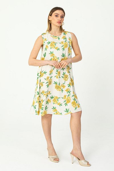Nuevo White Relaxed Cut Floral Patterned Viscose Dress