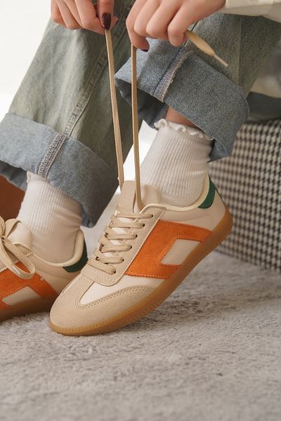 Moda Değirmeni Pantofi pantofi pentru femei portocaliu-verde cu blocuri de culoare MD1095-101-0002