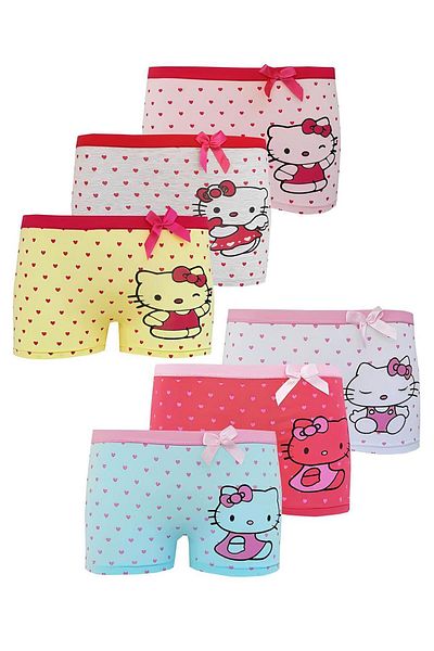 DoDe Flora Neyl Girl's Mixed Kitten Pattern Lycra Cotton Boxers 6 τεμαχίων
