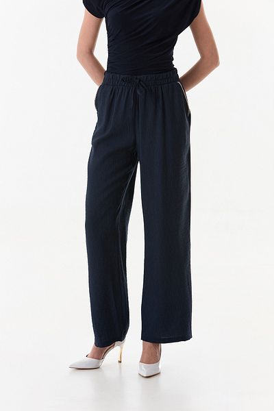 Fulla Moda Palazzo Trousers with Pocket Stone Detail and Elastic Waist