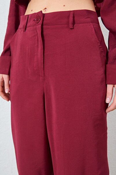 TENA Women's Burgundy Buttoned Modal Fabric Trousers