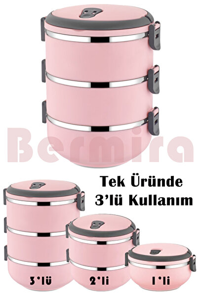 BERMİRA Home Collection Freshbox 3 Katlı Yemek Termosu, Sefer Tası, Saklama Kabı