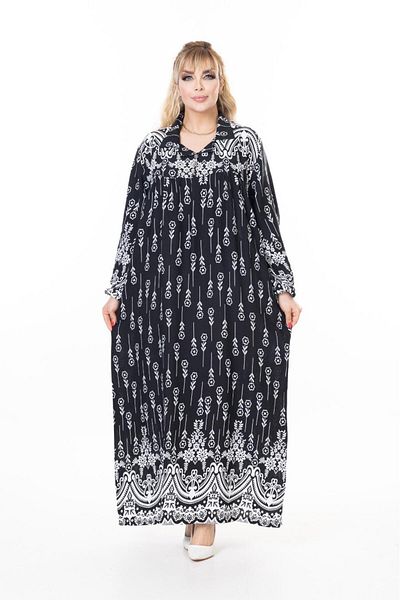 mervemoda Women's Long Sleeve Plus Size Woven Summer Long Sleeve Dress