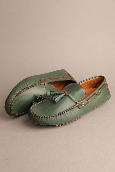 Gondol Loafer clasic pentru bărbați din piele naturală verde 41 Ttx.20193