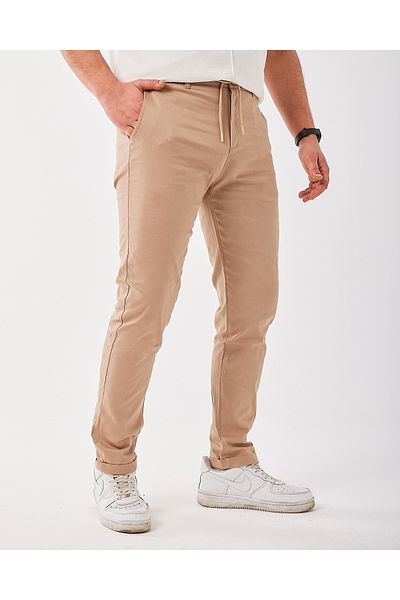 GREENPOLL Men's Color Stretch Pants - Belt Button and Elastic -