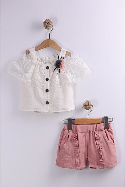 diamondstar Lace Collar Ruffle Shorts Suit 2/5 Years