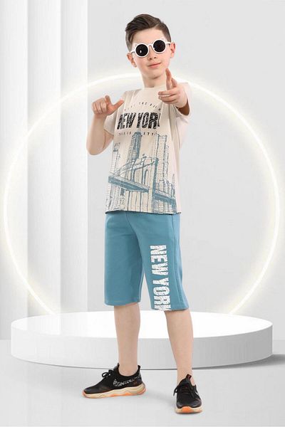 BUUFUU Summer Kids Short Sleeve Shorts Crew Neck Printed T-Shirt Bottom Top Set