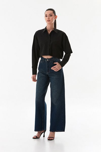 Fulla Moda Basic Pocket Detailed Terikoton Crop πουκάμισο