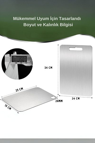 takasat Double Size Stainless Steel Cutting Board Set of 2 (24X34Cm - 15X25Cm)