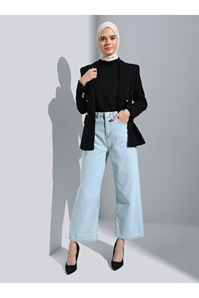 Refka Wide Leg Natural Fabric Jeans - Ice Blue -