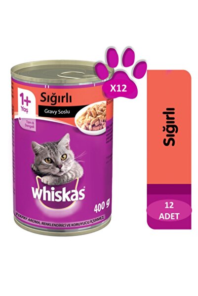 Whiskas Sığır Etli Yetişkin Kedi Konserve Yaş Maması 12x400 gr
