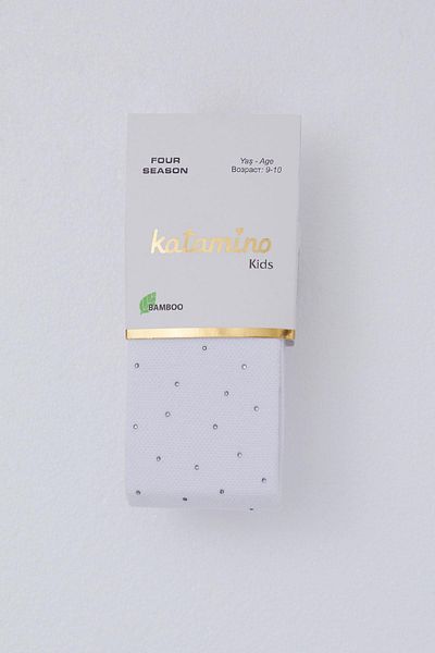 Katamino Чорапогащи за момиче с текстура и камъни, 9-14 години, бели