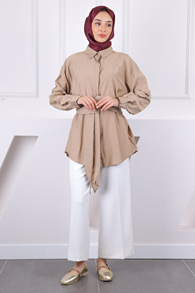 İmajButik Πουκάμισο Modal με ζώνη μινκ